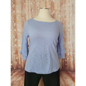 J. JILL Women Blue Linen Blend Boat Neck Ruffled-Sleeve Top Size XL